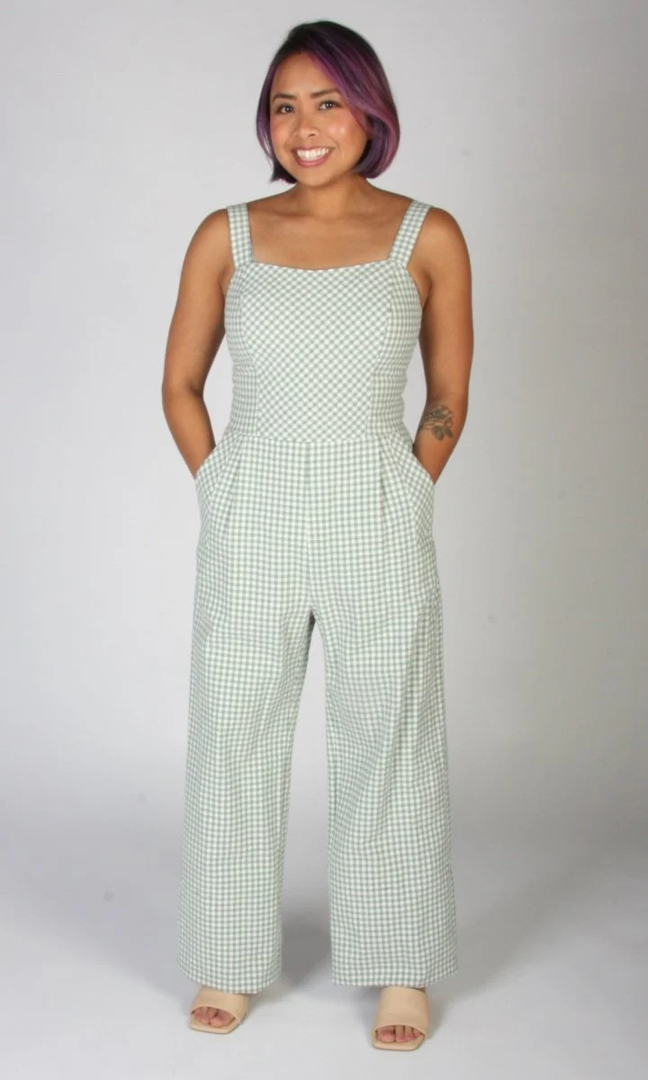 Birds of North America Roadrunner Jumpsuit (Sage Gingham) - Image 7