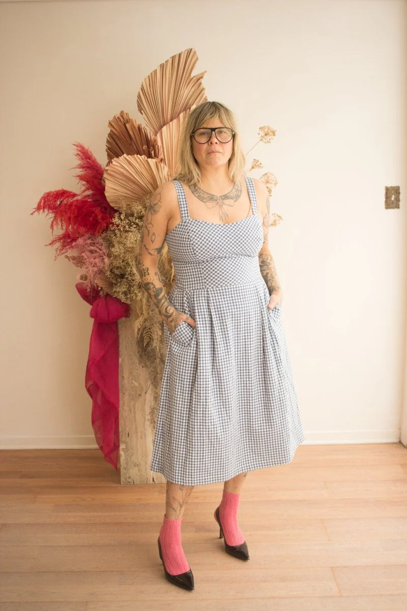Birds of North America Sparrow Hawk Dress (Blue Gingham)