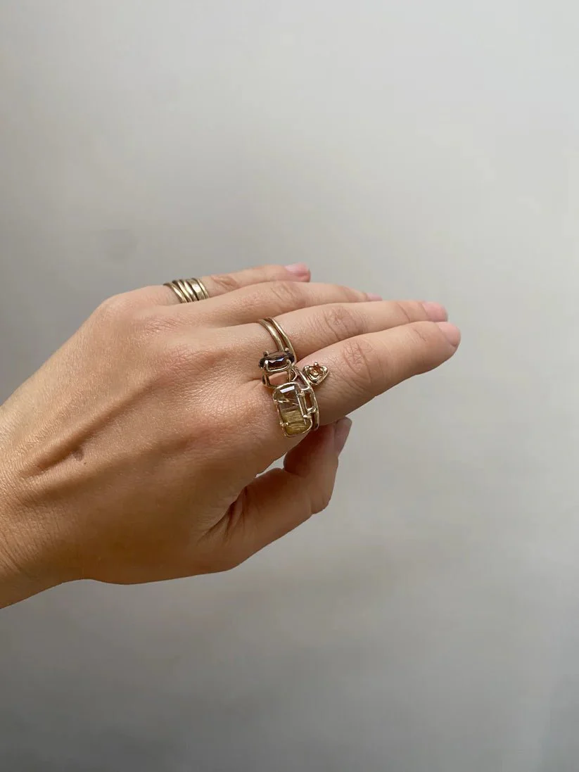 Elaine Ho 14K Gold Ring (Smokey Quartz, Spessartine Garnet & Rutilated Quartz) - Image 4