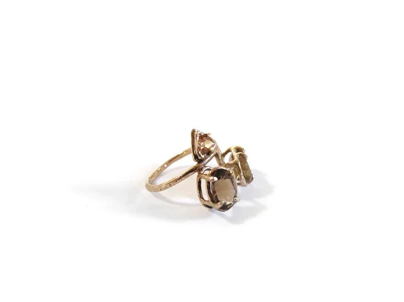 Elaine Ho 14K Gold Ring (Smokey Quartz, Spessartine Garnet & Rutilated Quartz) - Image 9