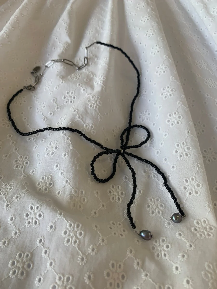 LILOU Gems Beaded Bow Necklace (Various Colours) - Image 5