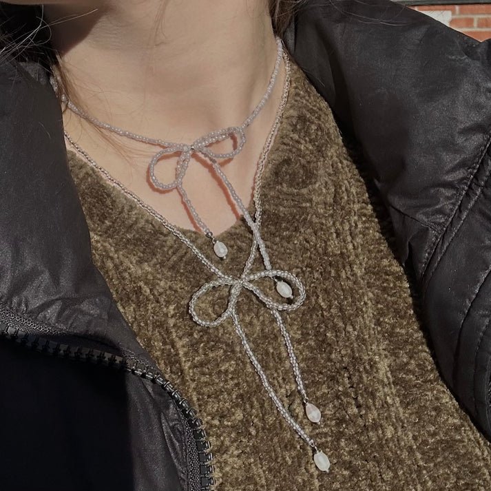 LILOU Gems Beaded Bow Necklace (Various Colours) - Image 9