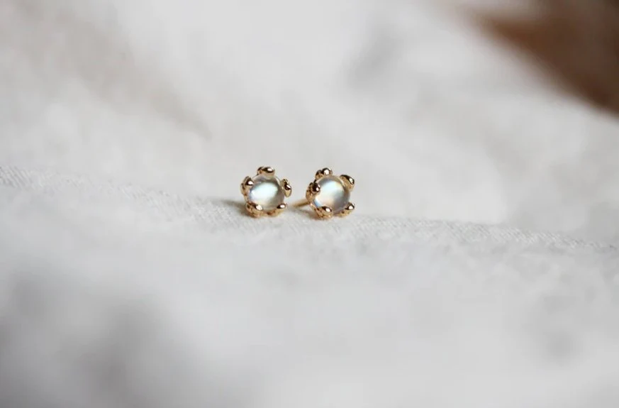 Little Gold Tiny Flower Studs (Moonstone) - Image 2
