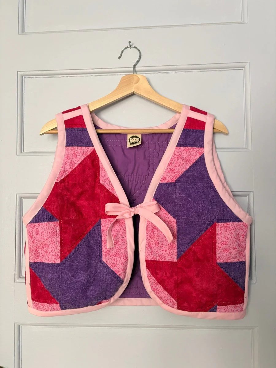 Middle Sister Co. Quilted Tie Vest (Light Pink Star)
