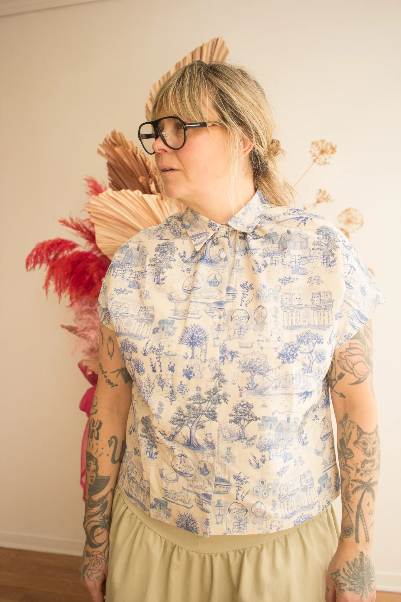 Naked & Famous Billie Linen Shirt (Blue Cats) - Image 2