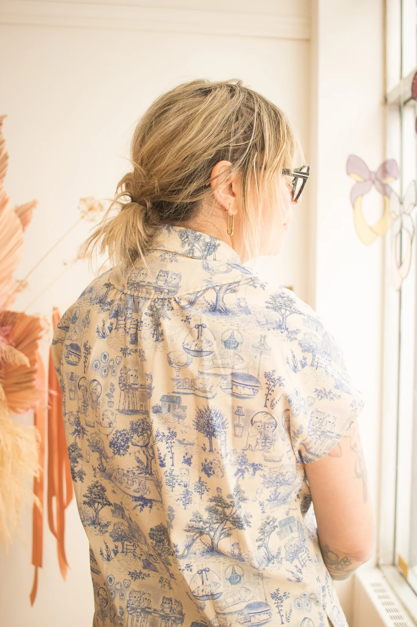 Naked & Famous Billie Linen Shirt (Blue Cats) - Image 4