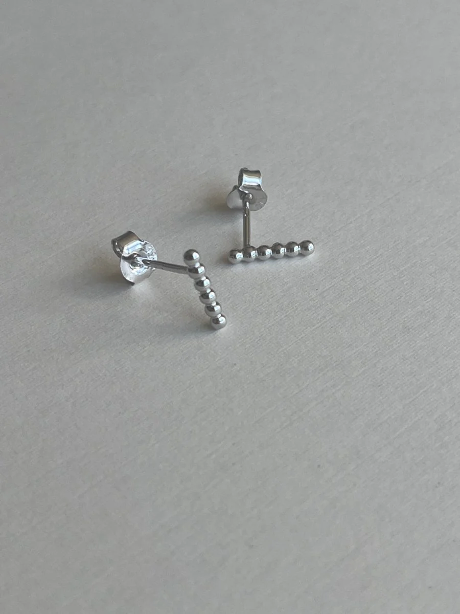 Second Aura Beaded Bar Studs (Silver or Gold Vermeil)