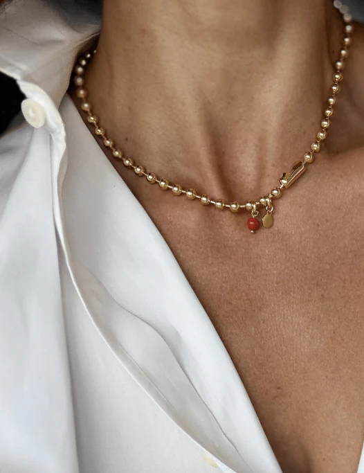 WILYMI Isola Coral & Gold Sphere Necklace
