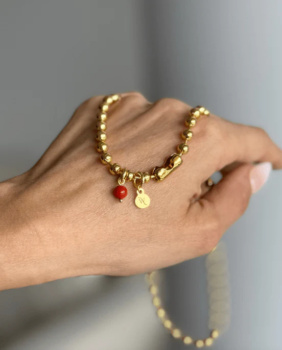 WILYMI Isola Coral & Gold Sphere Necklace - Image 2