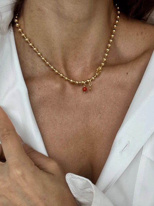 WILYMI Isola Coral & Gold Sphere Necklace - Image 3
