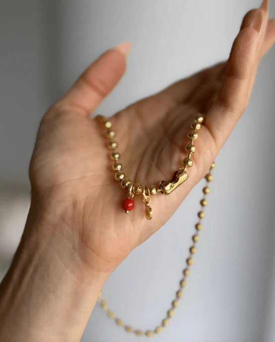 WILYMI Isola Coral & Gold Sphere Necklace - Image 4