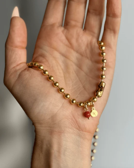 WILYMI Isola Coral & Gold Sphere Necklace - Image 6